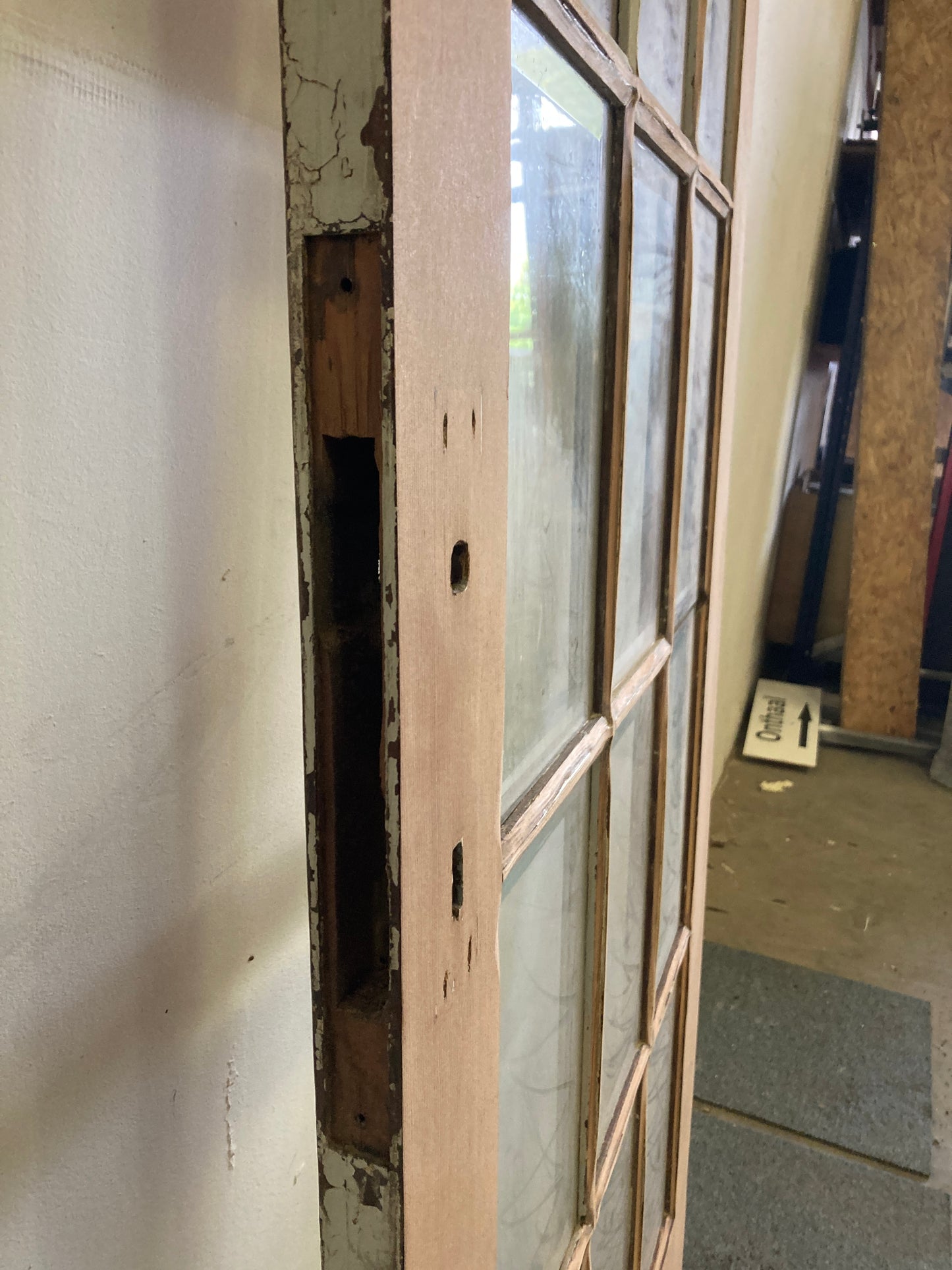 Houten binnendeur met glas - afgeschuurd (206 x 82)